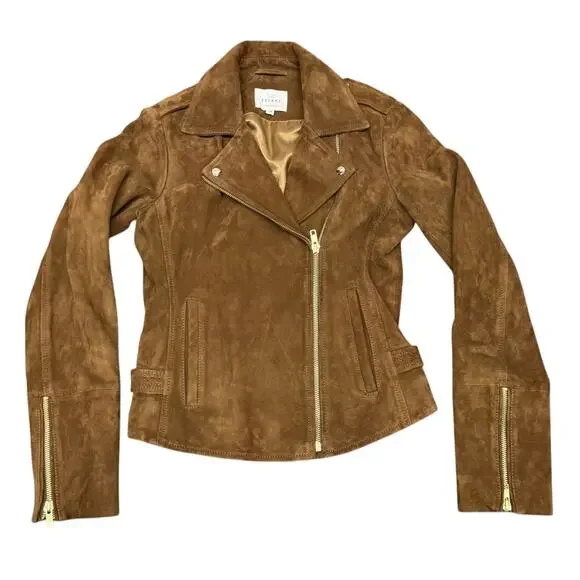 Sezane Zig Suede Jacket EU 36 US 4 Brown Goat Suede Moto Leather - Picture 5 of 13